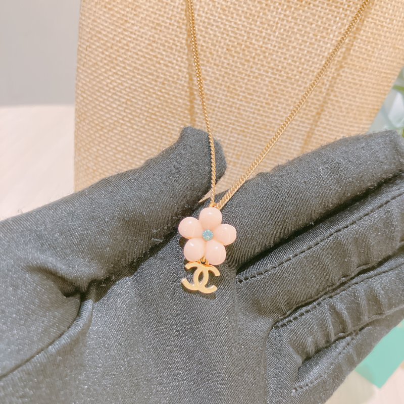 TK1975 Chanel 香奈兒花花和CC字項鍊 Vintage Coco Mark Flower Necklace Blue Crystal x GHW-1