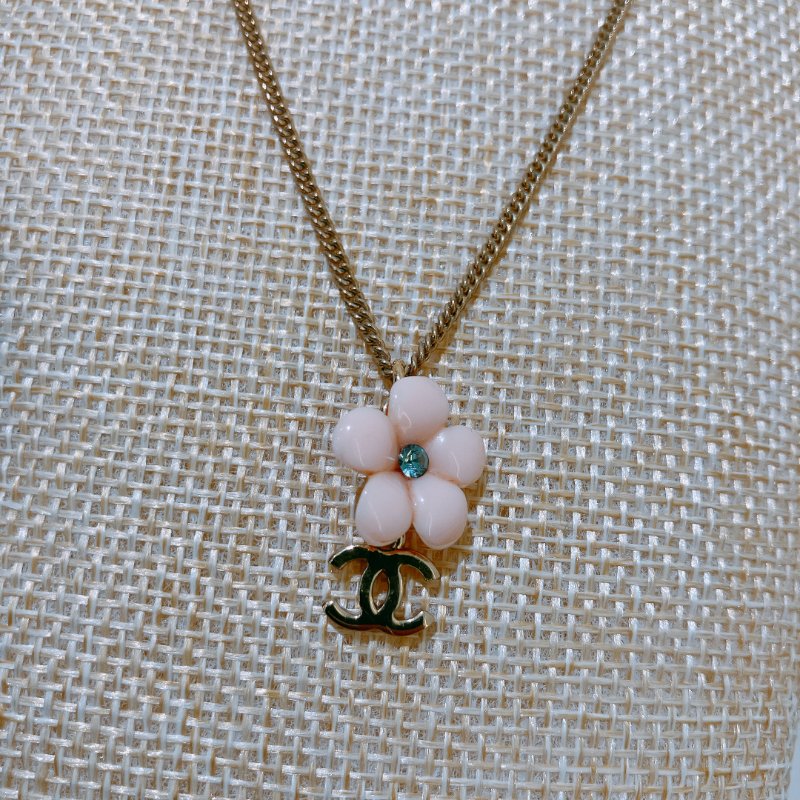 TK1975 Chanel 香奈兒花花和CC字項鍊 Vintage Coco Mark Flower Necklace Blue Crystal x GHW-2