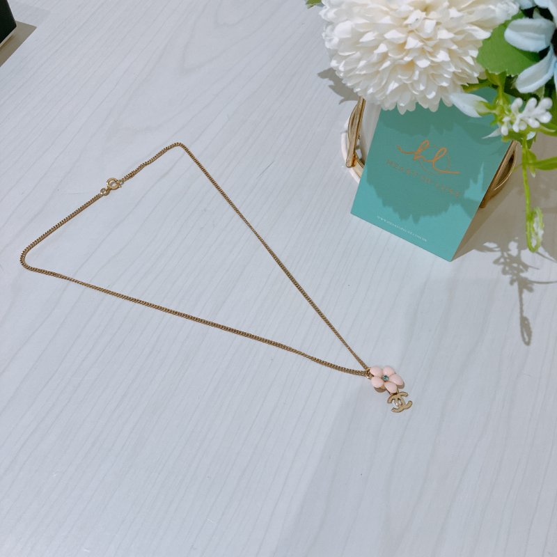 TK1975 Chanel 香奈兒花花和CC字項鍊 Vintage Coco Mark Flower Necklace Blue Crystal x GHW-8