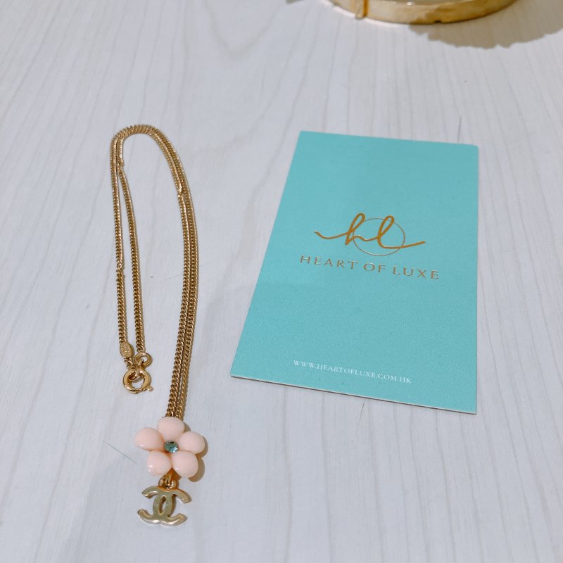 TK1975 Chanel 香奈兒花花和CC字項鍊 Vintage Coco Mark Flower Necklace Blue Crystal x GHW-13