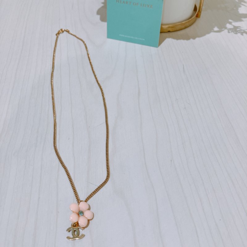 TK1975 Chanel 香奈兒花花和CC字項鍊 Vintage Coco Mark Flower Necklace Blue Crystal x GHW-16