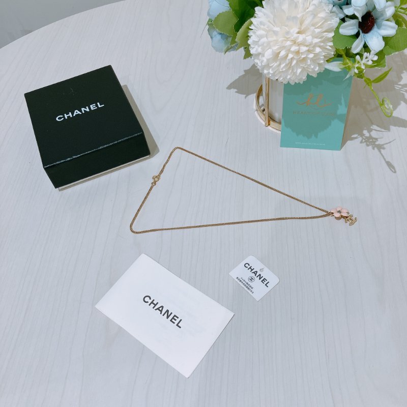 TK1975 Chanel 香奈兒花花和CC字項鍊 Vintage Coco Mark Flower Necklace Blue Crystal x GHW-17