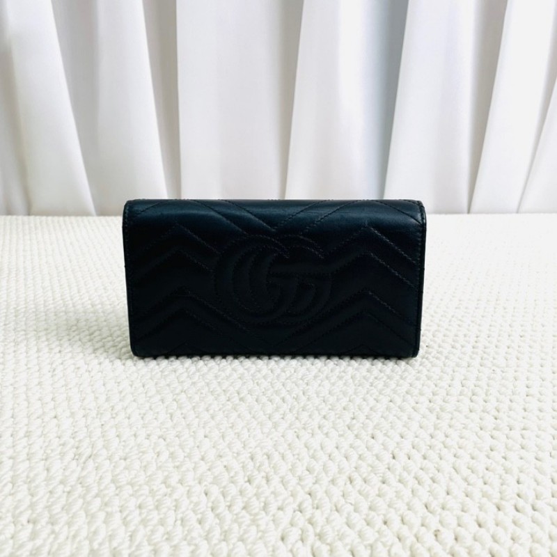 Gucci 古馳 marmont系列 金標Logo 銜縫皮革 長款翻蓋拉鍊錢包-7
