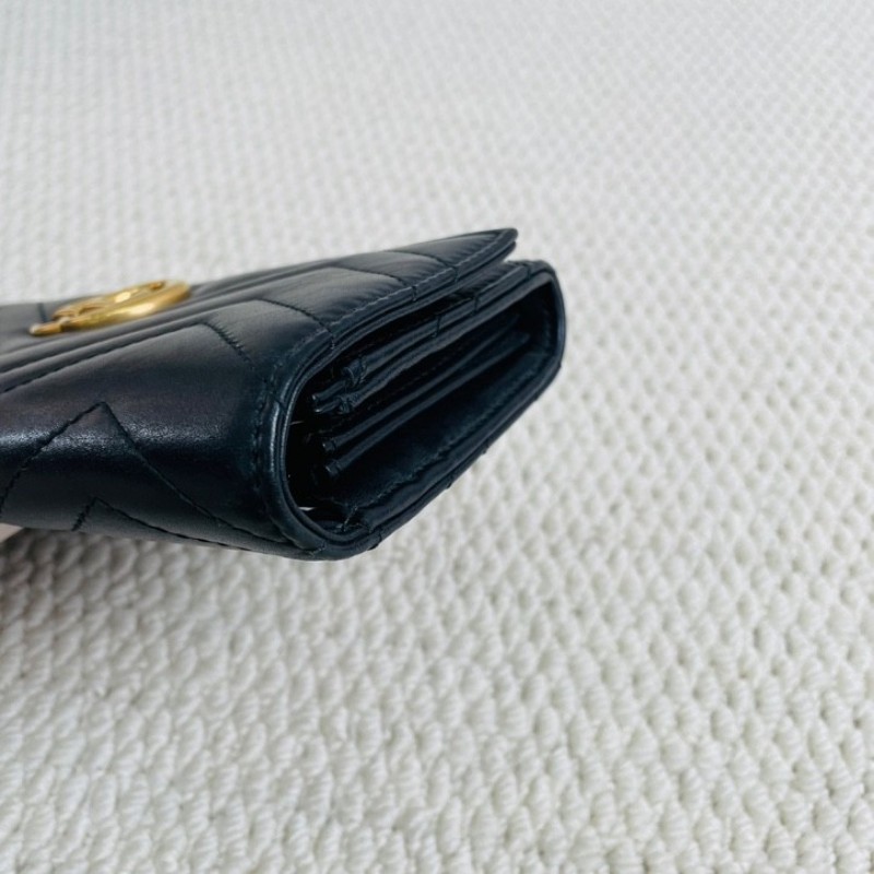 Gucci 古馳 marmont系列 金標Logo 銜縫皮革 長款翻蓋拉鍊錢包-9