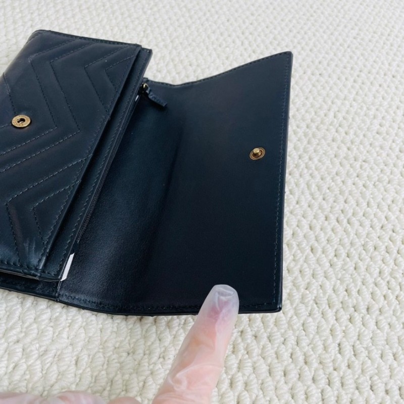 Gucci 古馳 marmont系列 金標Logo 銜縫皮革 長款翻蓋拉鍊錢包-15