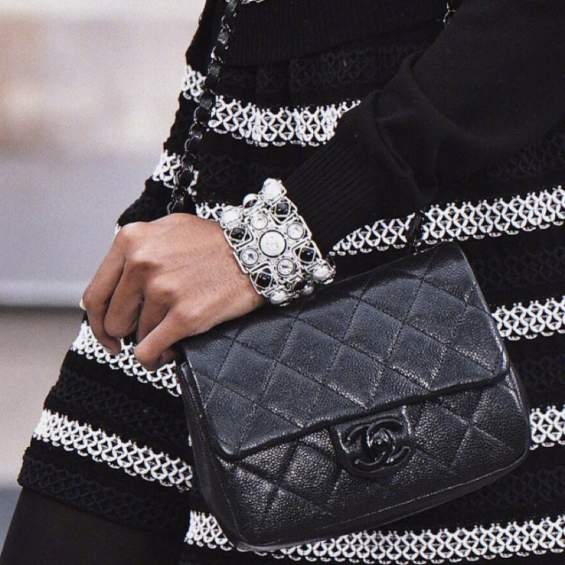 CHANEL黑色荔枝皮黑釦黑鍊季節款方胖/AS1784(非常稀有!)-3