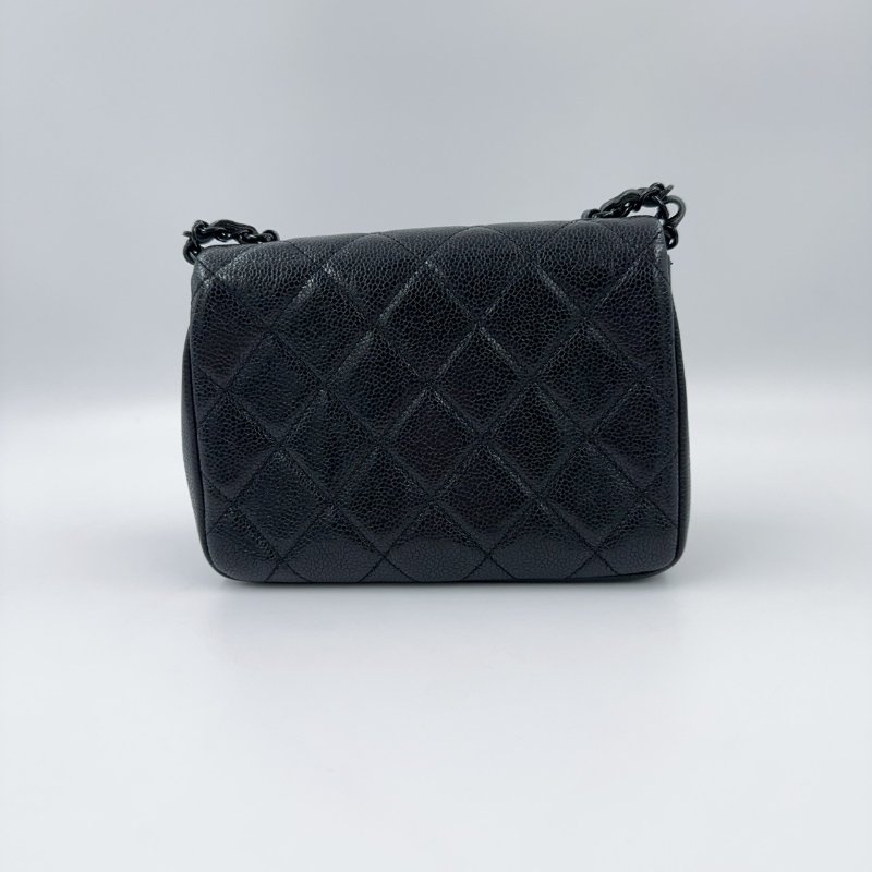 CHANEL黑色荔枝皮黑釦黑鍊季節款方胖/AS1784(非常稀有!)-6