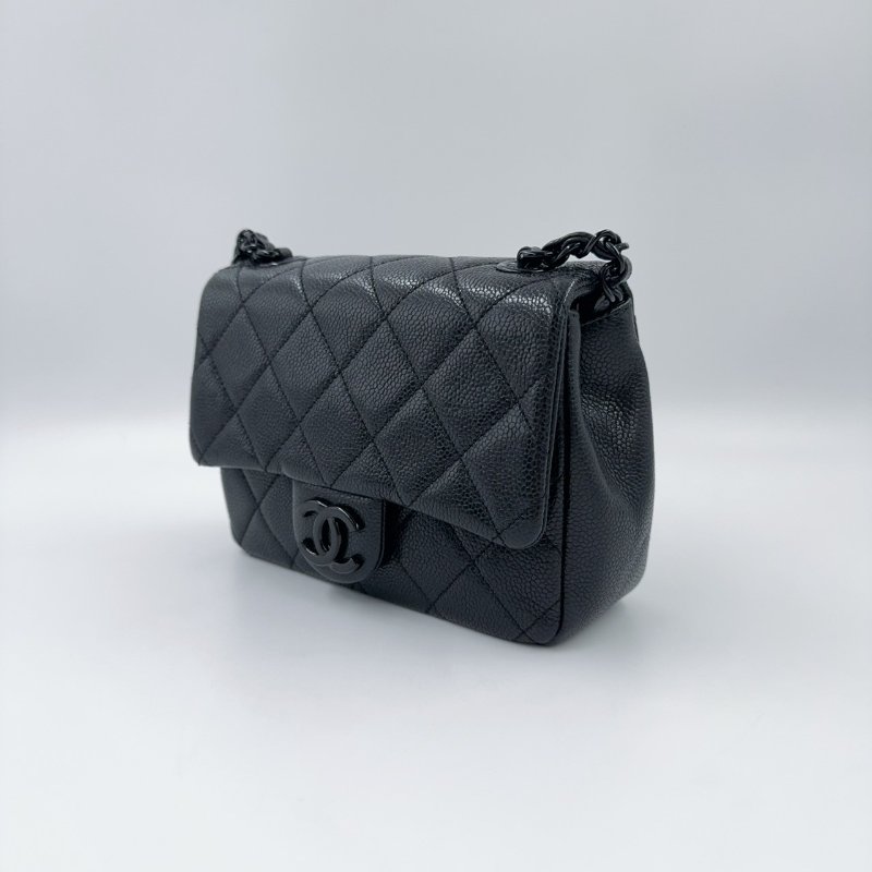 CHANEL黑色荔枝皮黑釦黑鍊季節款方胖/AS1784(非常稀有!)-7
