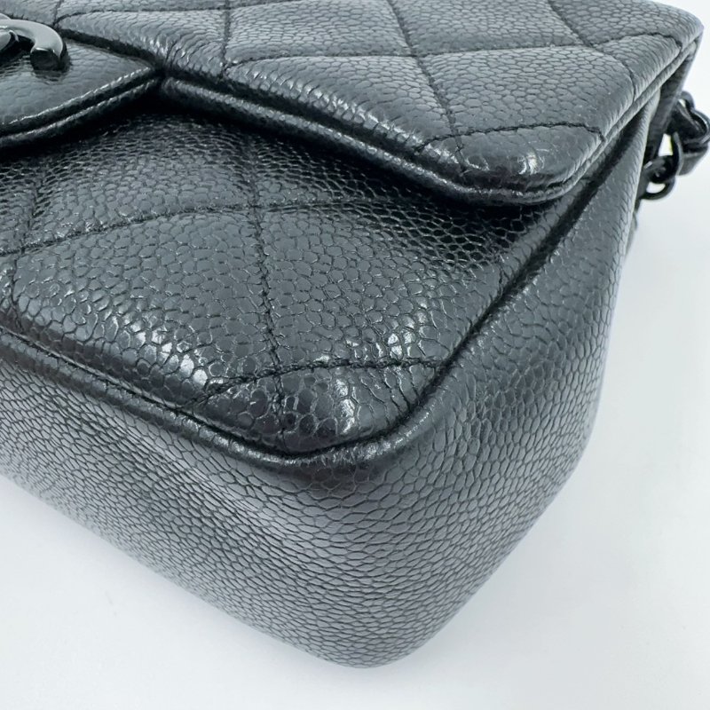 CHANEL黑色荔枝皮黑釦黑鍊季節款方胖/AS1784(非常稀有!)-11