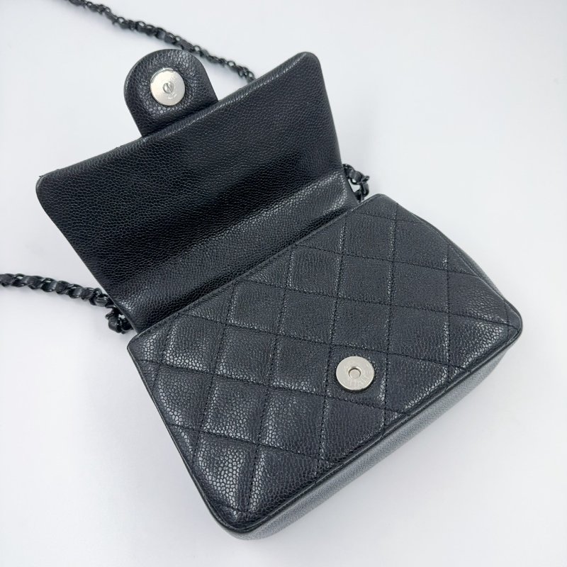 CHANEL黑色荔枝皮黑釦黑鍊季節款方胖/AS1784(非常稀有!)-15