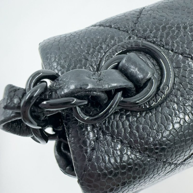 CHANEL黑色荔枝皮黑釦黑鍊季節款方胖/AS1784(非常稀有!)-16