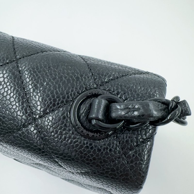 CHANEL黑色荔枝皮黑釦黑鍊季節款方胖/AS1784(非常稀有!)-17