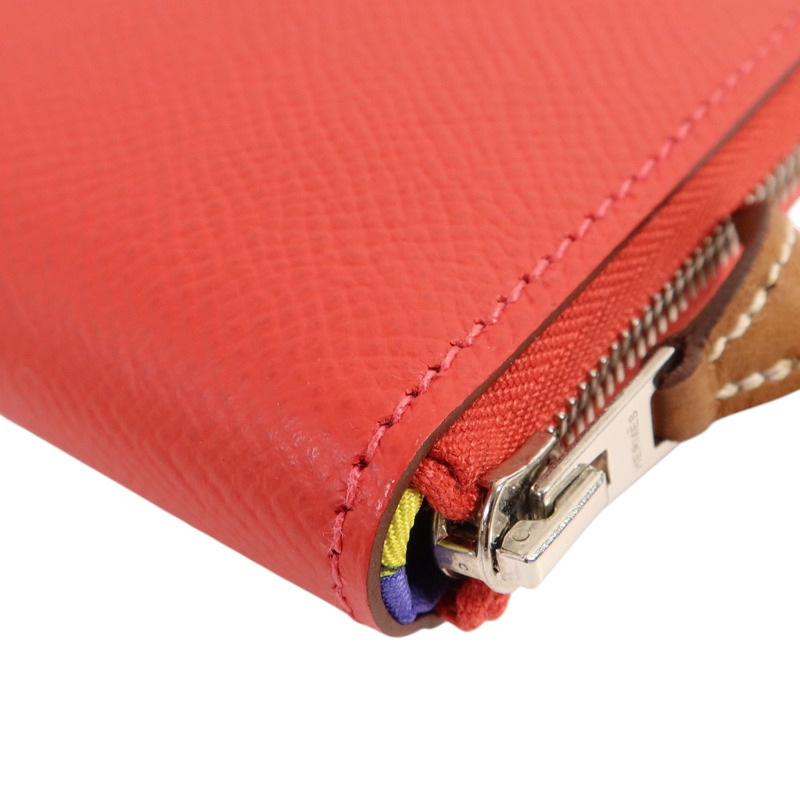 HERMES Epsom皮革Silk In Compact銀扣長錢包Rose Jaipur-13