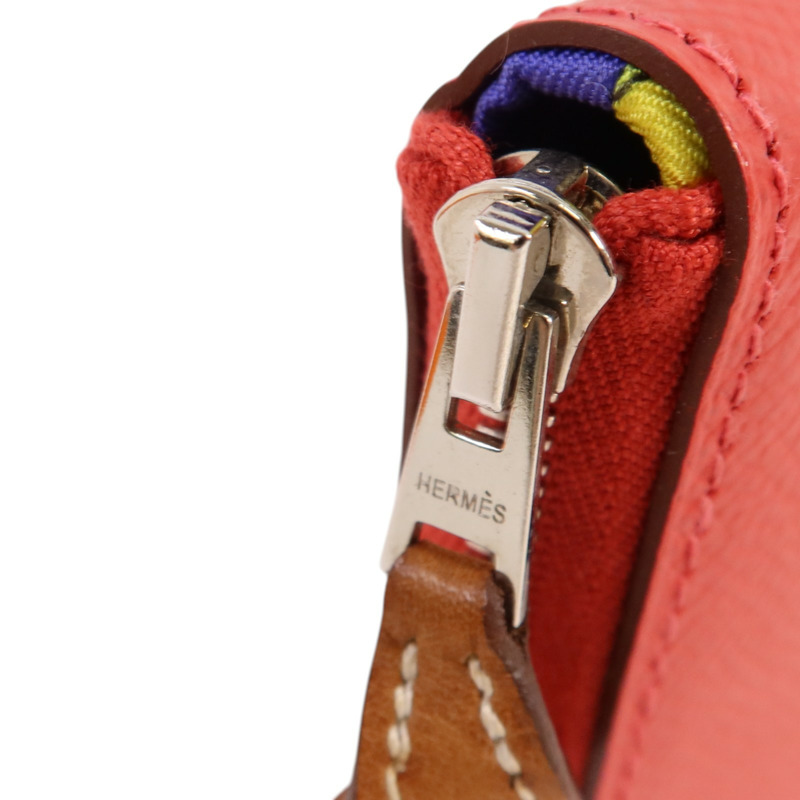 HERMES Epsom皮革Silk In Compact銀扣長錢包Rose Jaipur-14