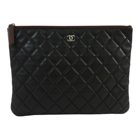 CHANEL 羊皮皮革Clutch銀扣手拿包