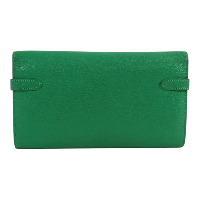 HERMES Chevre皮革Kelly wallet銀扣長錢包Menthe-1