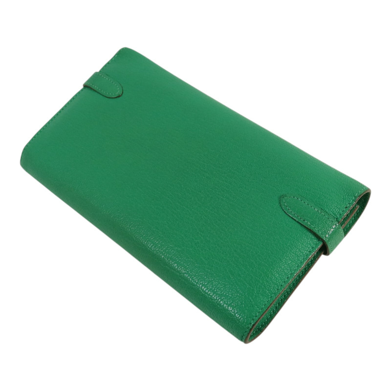 HERMES Chevre皮革Kelly wallet銀扣長錢包Menthe-4