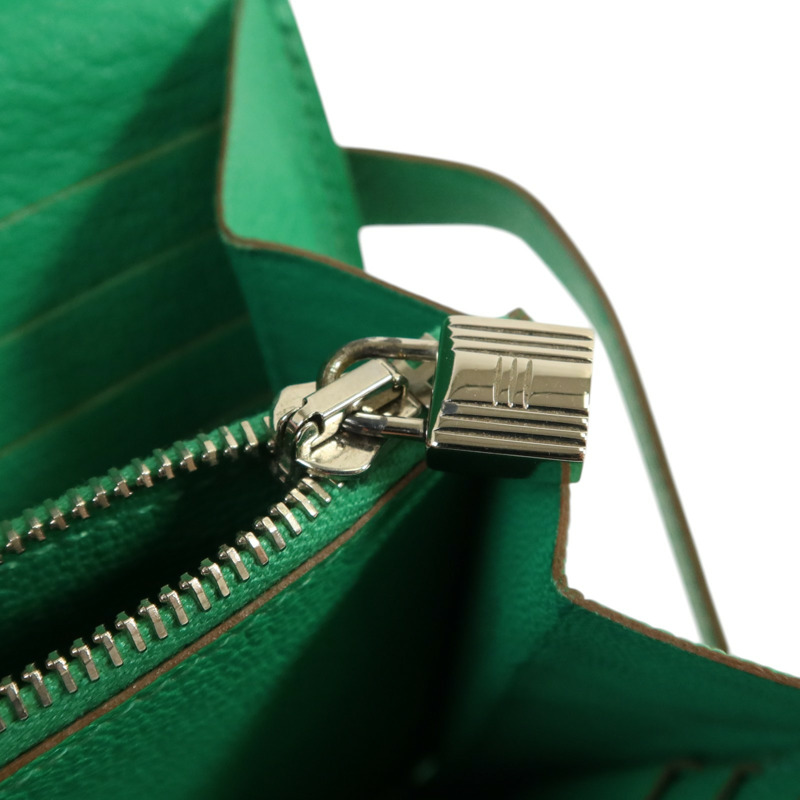 HERMES Chevre皮革Kelly wallet銀扣長錢包Menthe-8