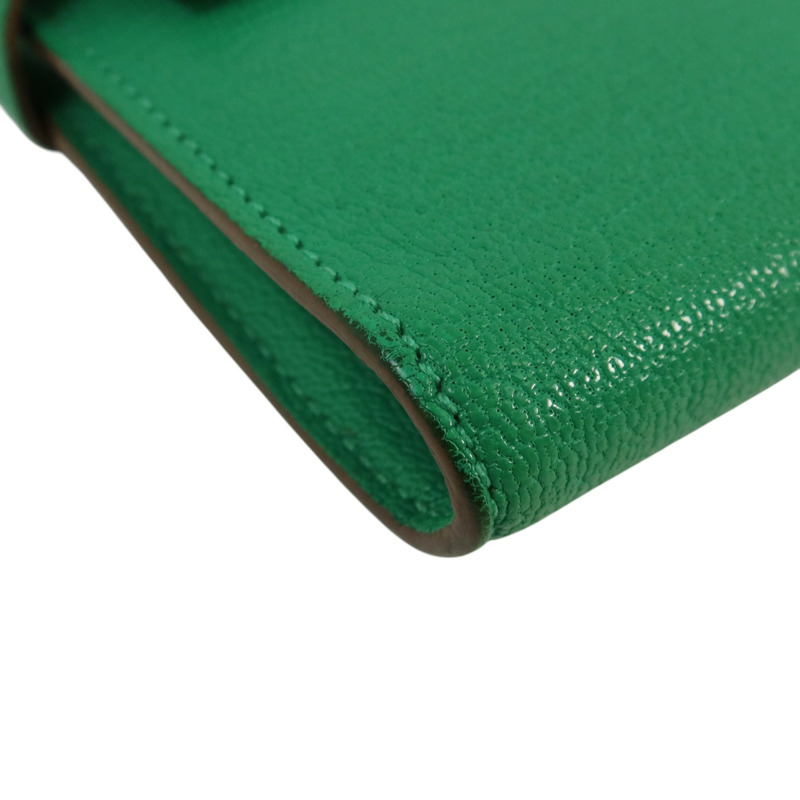 HERMES Chevre皮革Kelly wallet銀扣長錢包Menthe-10