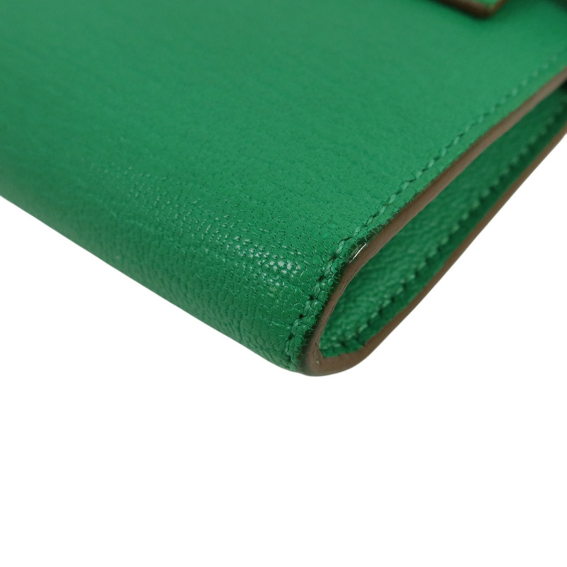 HERMES Chevre皮革Kelly wallet銀扣長錢包Menthe-11
