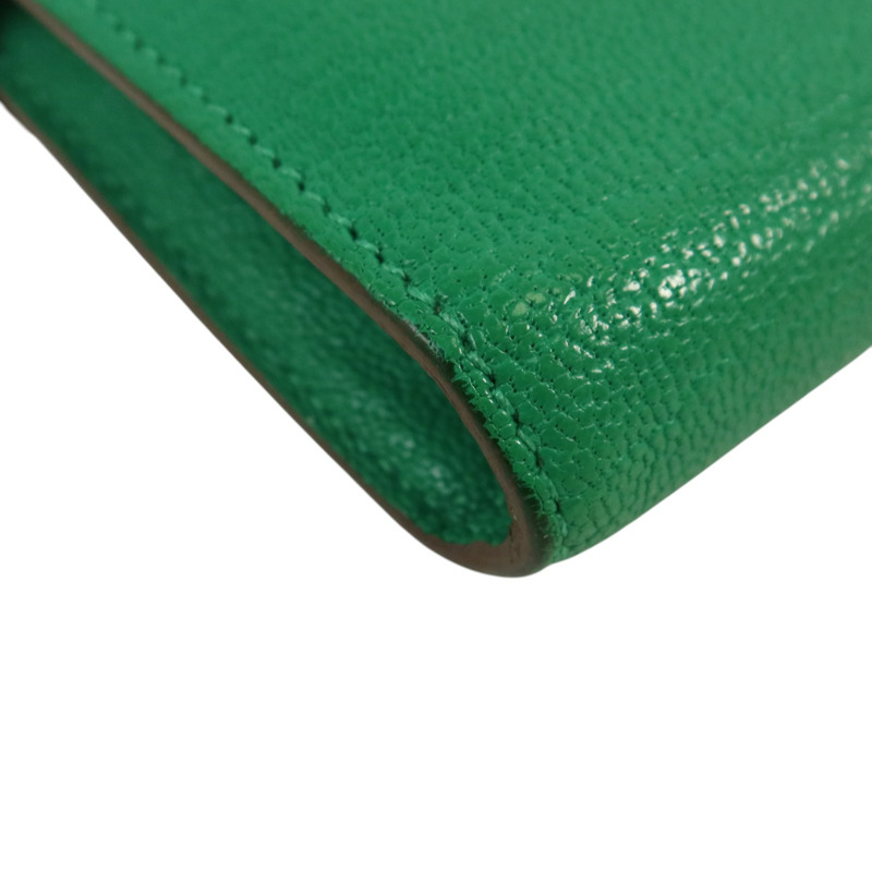HERMES Chevre皮革Kelly wallet銀扣長錢包Menthe-12