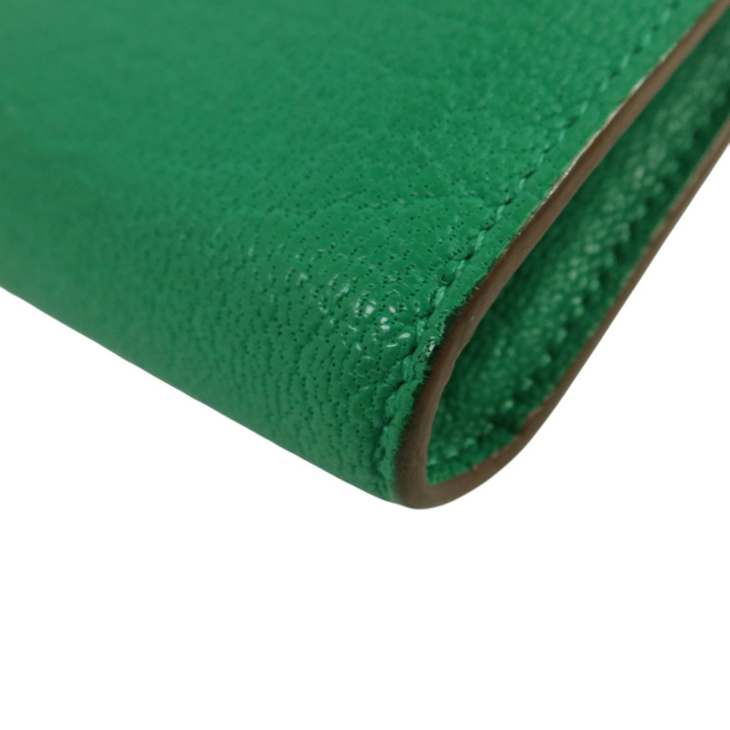 HERMES Chevre皮革Kelly wallet銀扣長錢包Menthe-13