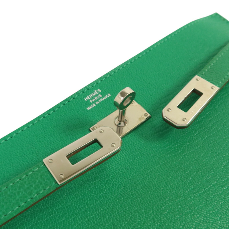 HERMES Chevre皮革Kelly wallet銀扣長錢包Menthe-15