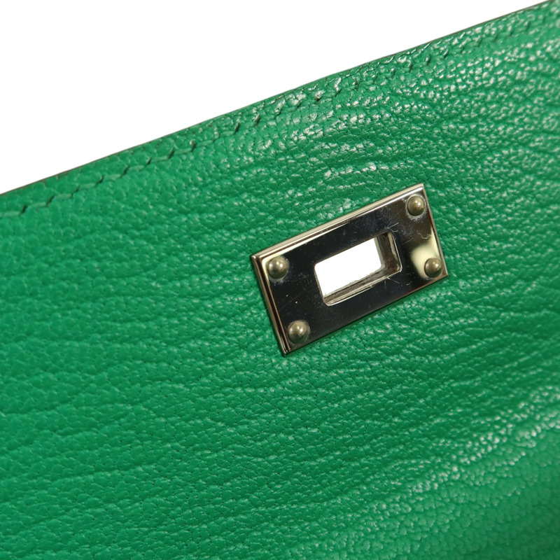 HERMES Chevre皮革Kelly wallet銀扣長錢包Menthe-16