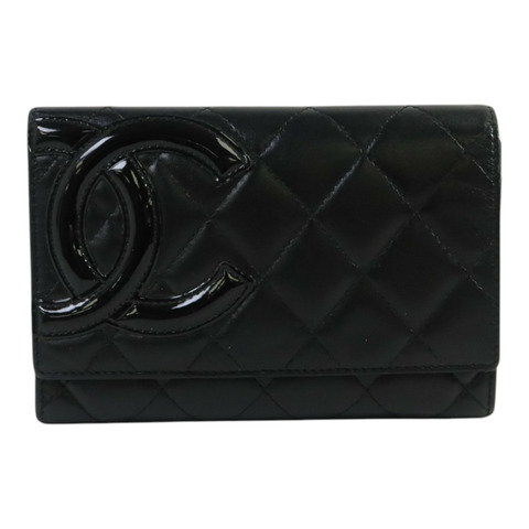 CHANEL 牛皮皮革Cambon Compact Wallet銀扣錢包