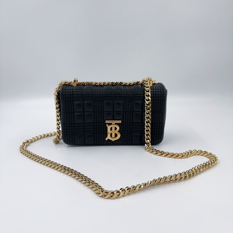 BURBERRY黑金羊皮絎縫Lola鏈條肩側背包8023117-1