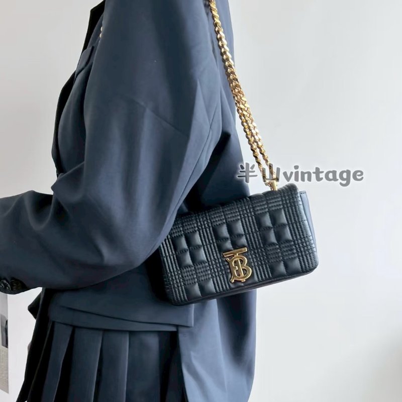 BURBERRY黑金羊皮絎縫Lola鏈條肩側背包8023117-2