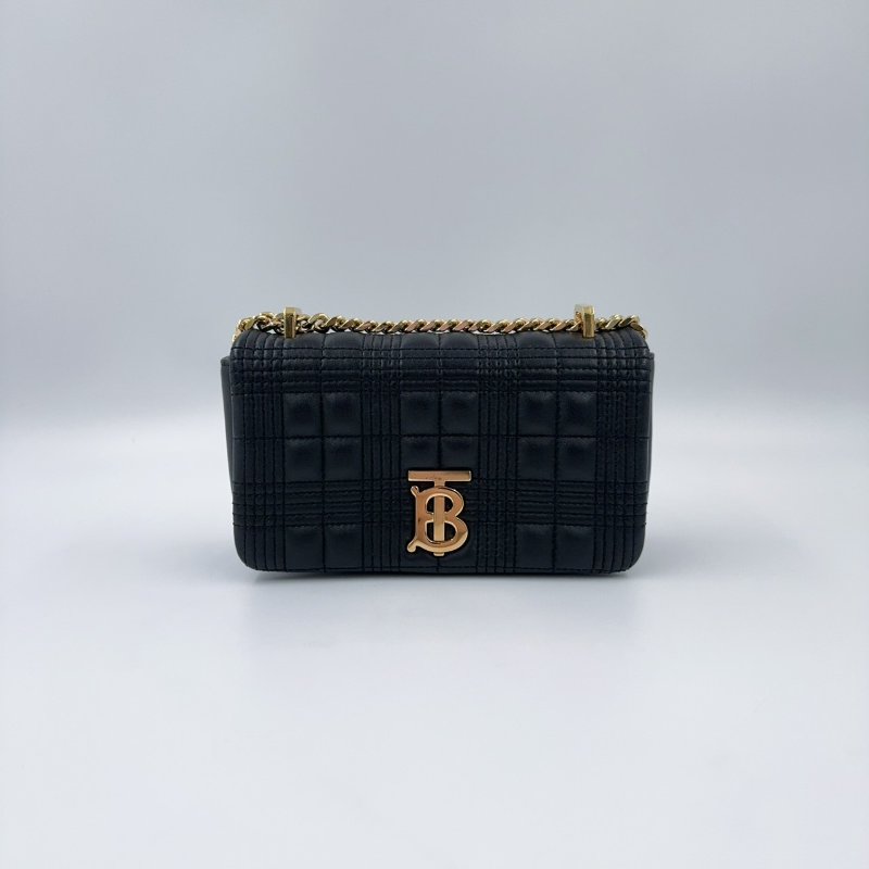BURBERRY黑金羊皮絎縫Lola鏈條肩側背包8023117-3