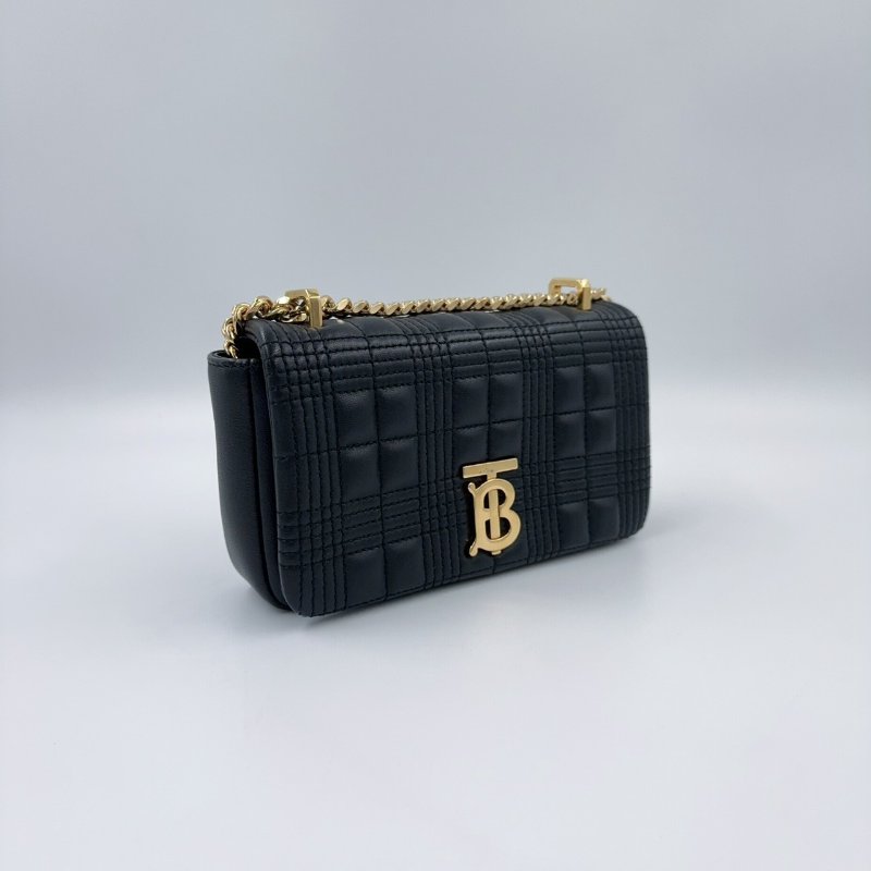 BURBERRY黑金羊皮絎縫Lola鏈條肩側背包8023117-4