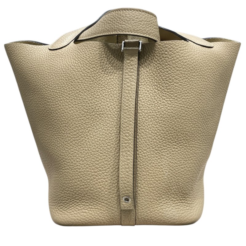 HERMES 愛馬仕 PICOTIN LOCK MM TC皮革 風衣灰 銀扣-0