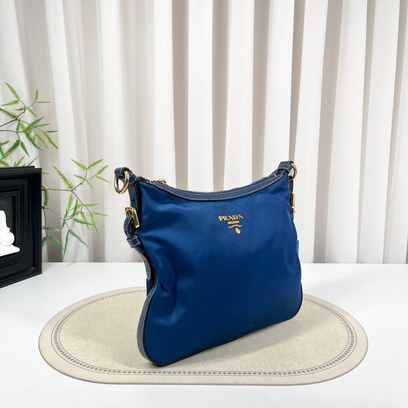 PRADA普拉達 藍金hobo單肩斜挎包 百搭實用款 上身很時髦 內裡乾淨 特別輕便好背 經典又耐看-2