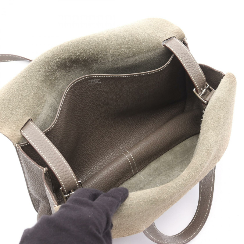 愛馬仕 Halzan 31 斜背單肩包，Clemence 皮革，Etain SHW，二手-2