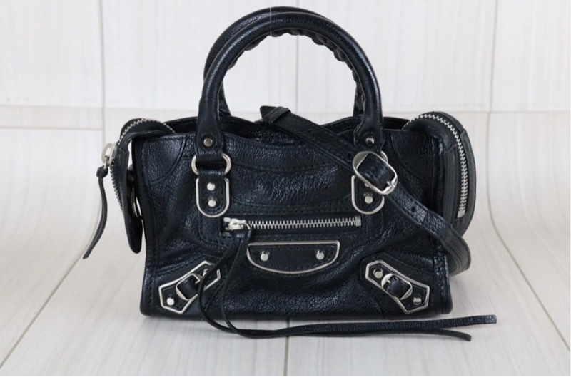 「JL精品代購」Balenciaga黑銀山羊皮nano city機車包-2