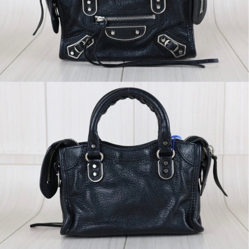 「JL精品代購」Balenciaga黑銀山羊皮nano city機車包-3