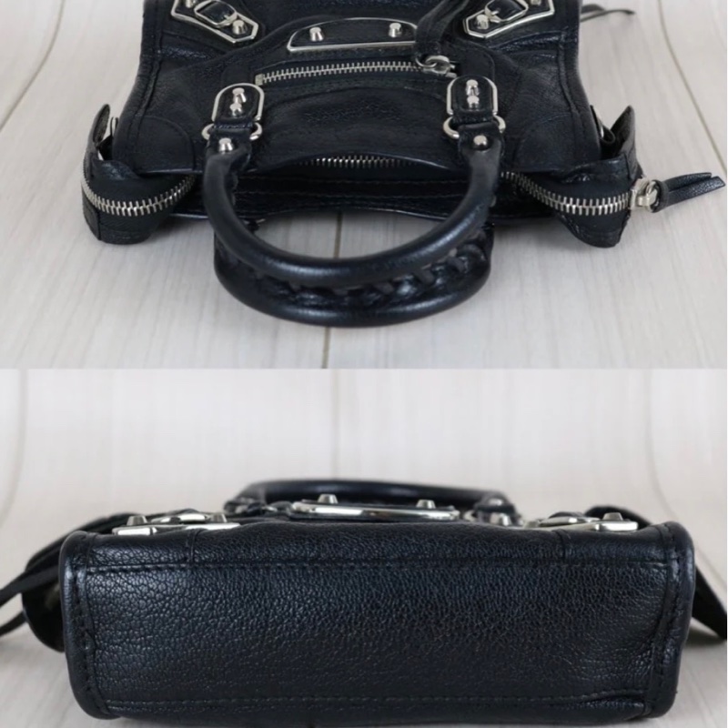 「JL精品代購」Balenciaga黑銀山羊皮nano city機車包-5