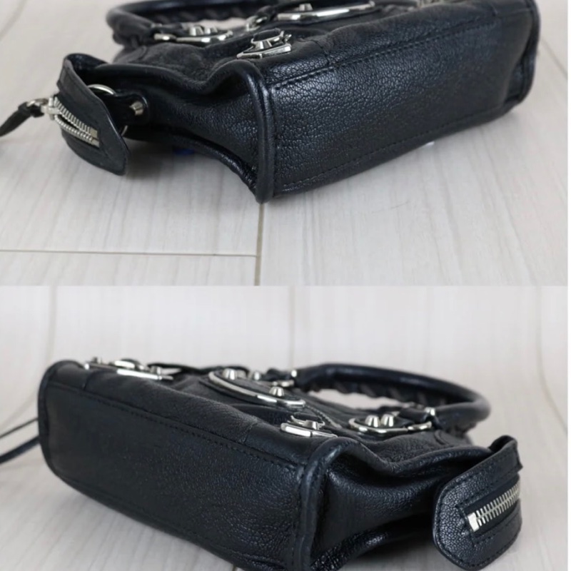 「JL精品代購」Balenciaga黑銀山羊皮nano city機車包-6