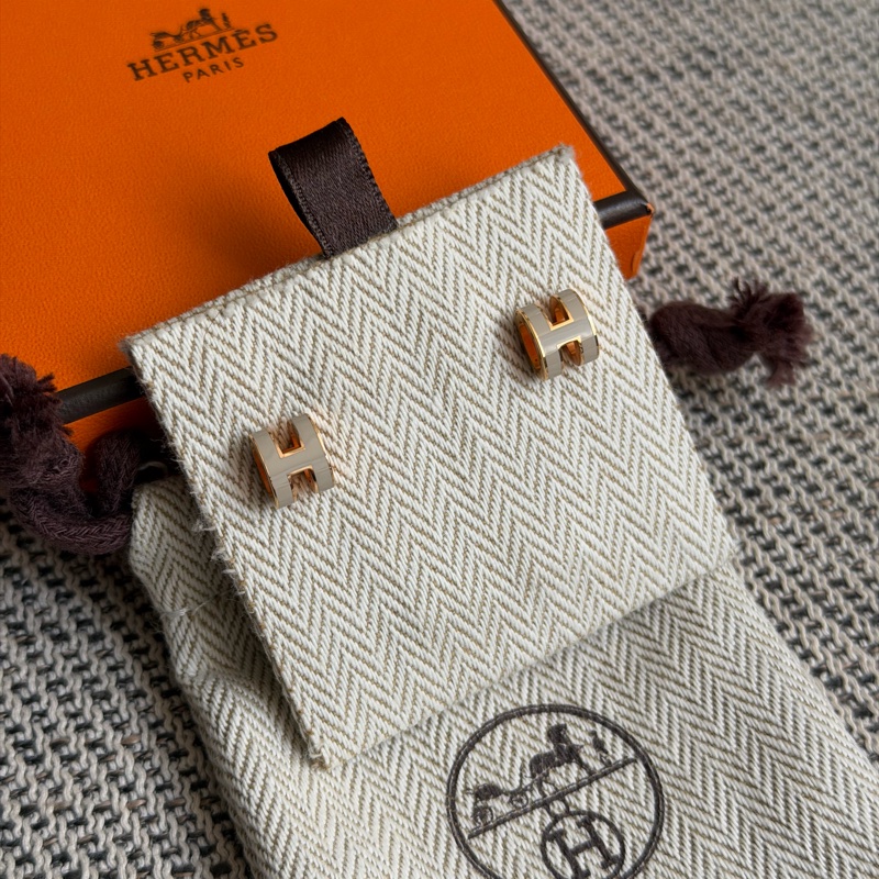 愛馬仕 HERMES Mini Pop H耳環 奶茶色-0