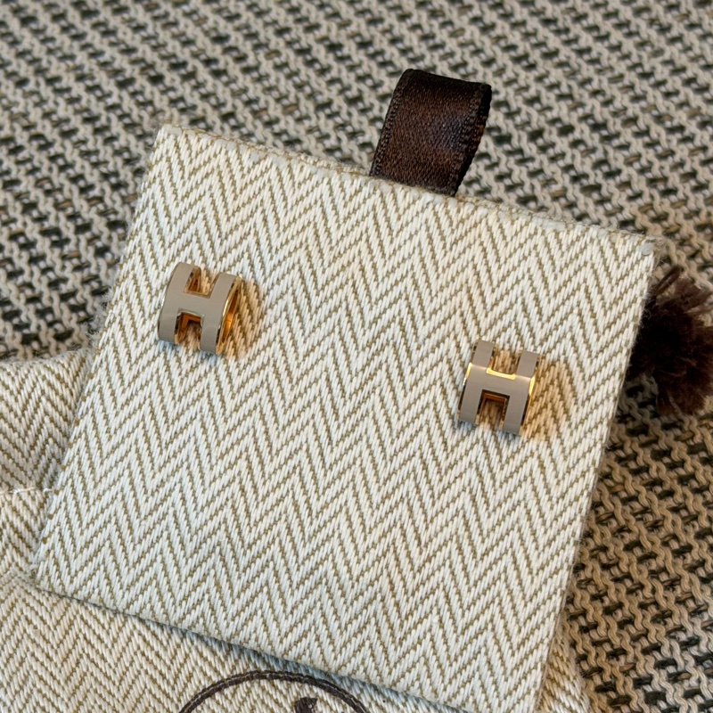 愛馬仕 HERMES Mini Pop H耳環 奶茶色-2