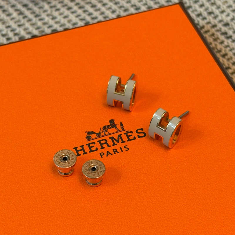 愛馬仕 HERMES Mini Pop H耳環 奶茶色-5