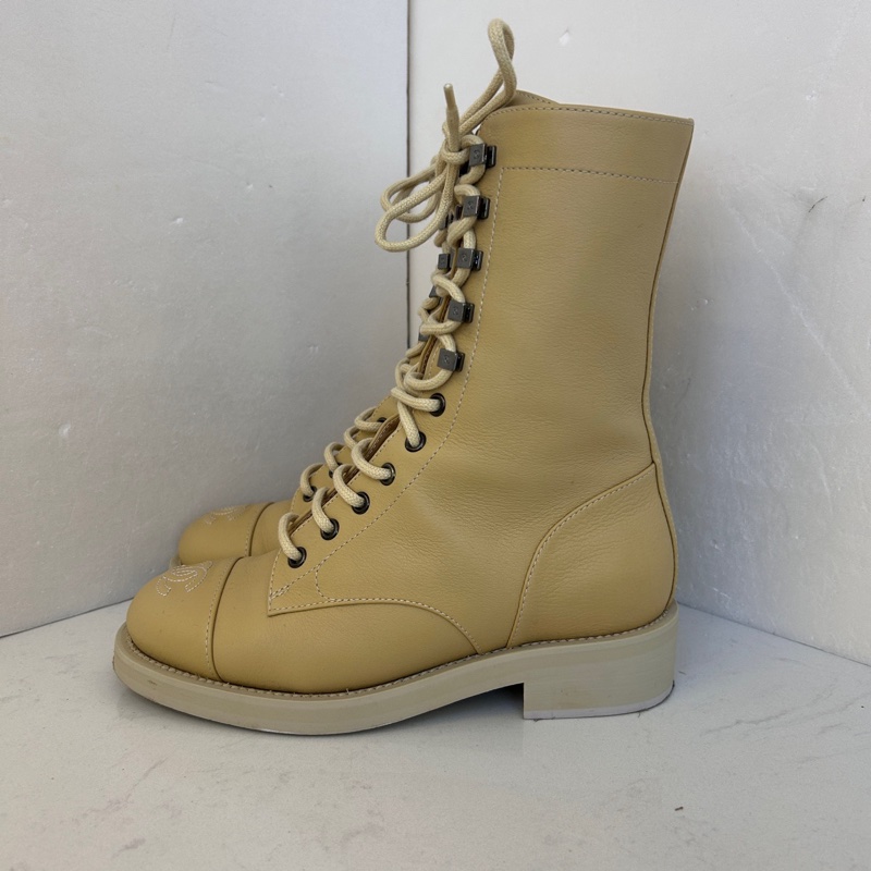 Chanel香奈兒馬丁靴、短靴 米黃色 尺碼：35.5碼 無附件-3