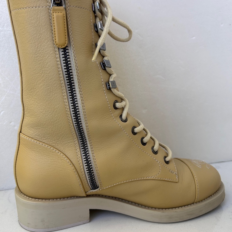 Chanel香奈兒馬丁靴、短靴 米黃色 尺碼：35.5碼 無附件-5