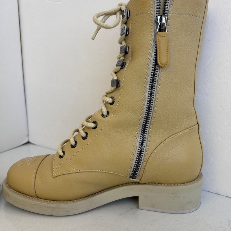 Chanel香奈兒馬丁靴、短靴 米黃色 尺碼：35.5碼 無附件-6