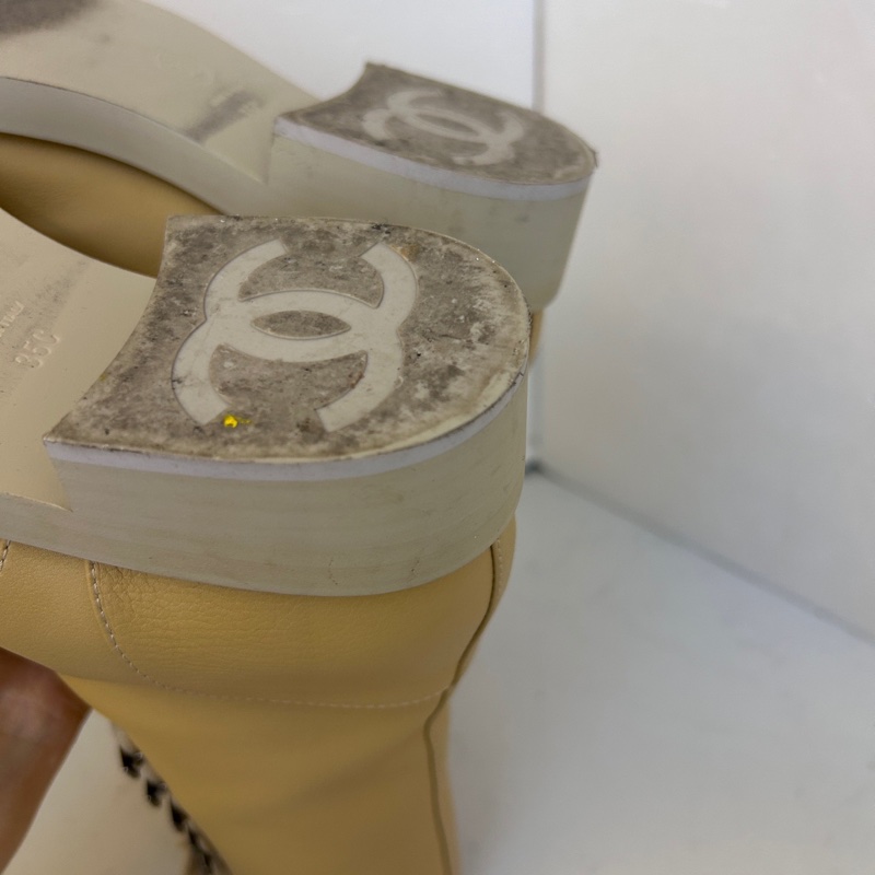 Chanel香奈兒馬丁靴、短靴 米黃色 尺碼：35.5碼 無附件-7