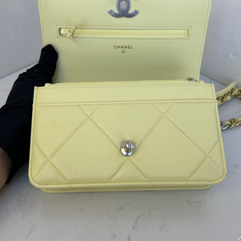 Chanel 香奈兒19bag woc 小雞黃銀扣鏈條包 芯片款 無附件-7