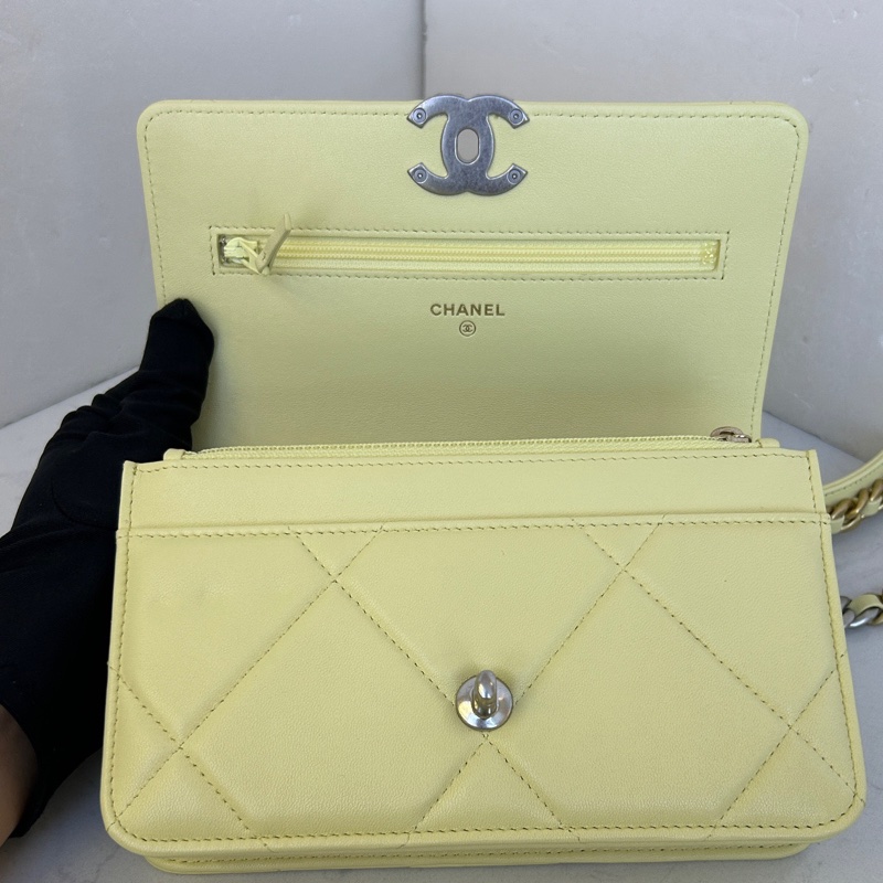 Chanel 香奈兒19bag woc 小雞黃銀扣鏈條包 芯片款 無附件-10