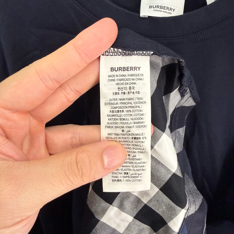 二手海軍藍Burberry拼接短袖T恤-3